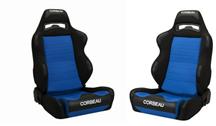 Corbeau Lg1 Mustang Seat Pair, Black Cloth with Blue Cloth Insert